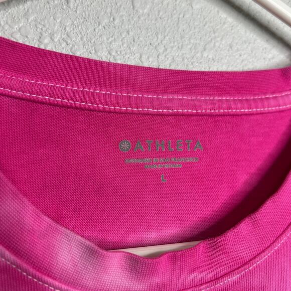Athleta Top Womens Large Pink Tee Tie Dye Cotton Oversized Boxy Fit Chest Pocket - Picture 5 of 8